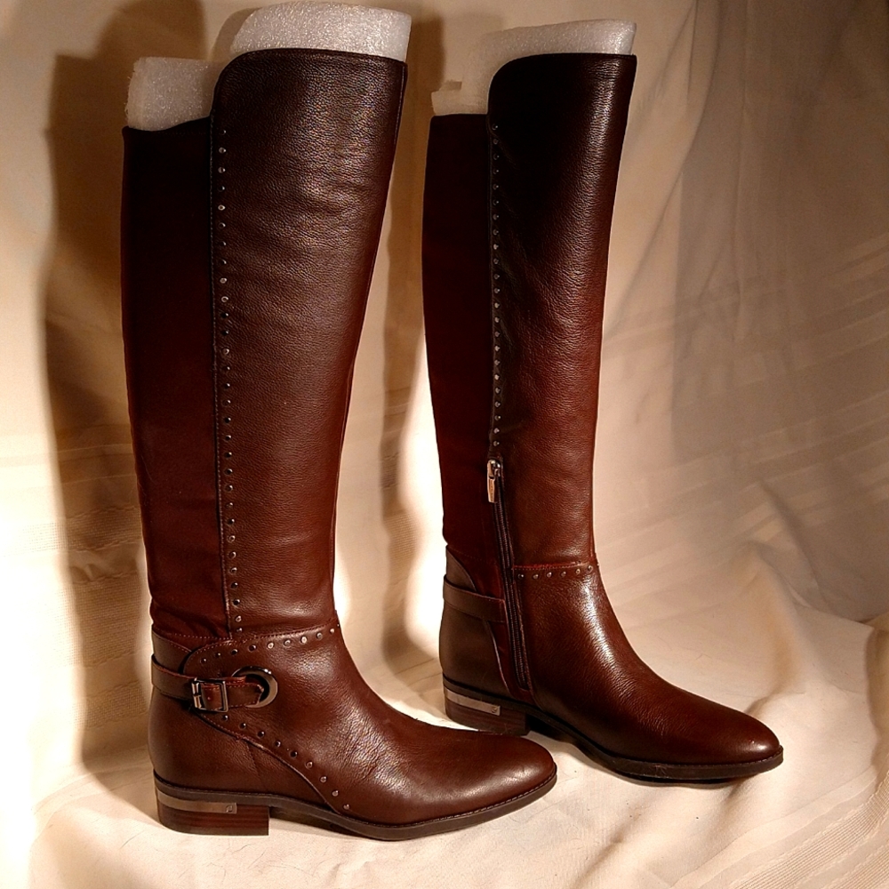 New Vince Camuto brown leather tall riding boots sz 9